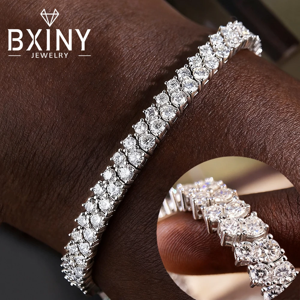 

BXINY Double Row All Moissanite Tennis Bracelets S925 Silver for Women Men Certified Lab Diamond HipHop Hand Chain Gifts Jewelry