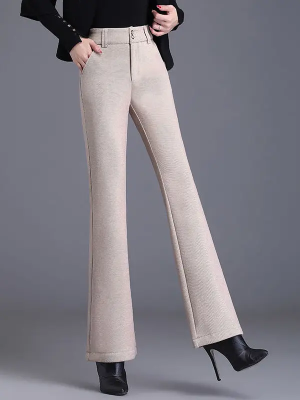 

Новые женские шерстяные расклешенные брюки, осень-зима, повседневные модные утягивающие длинные брюки с высокой талией, прямые брюки