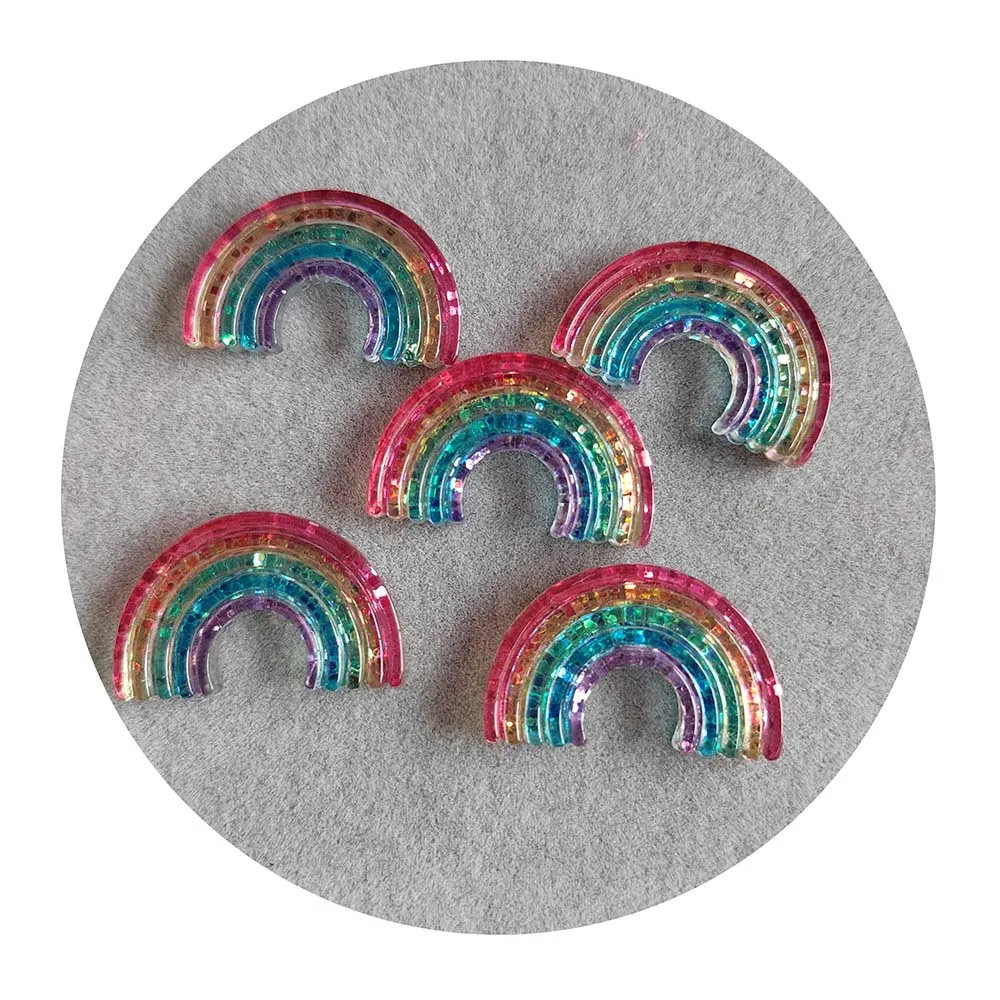 Transparent Rainbow Flatback Resin Glitter Cabochon Hair Rope Phone Case DIY Scrapbook Embellishments Accessories