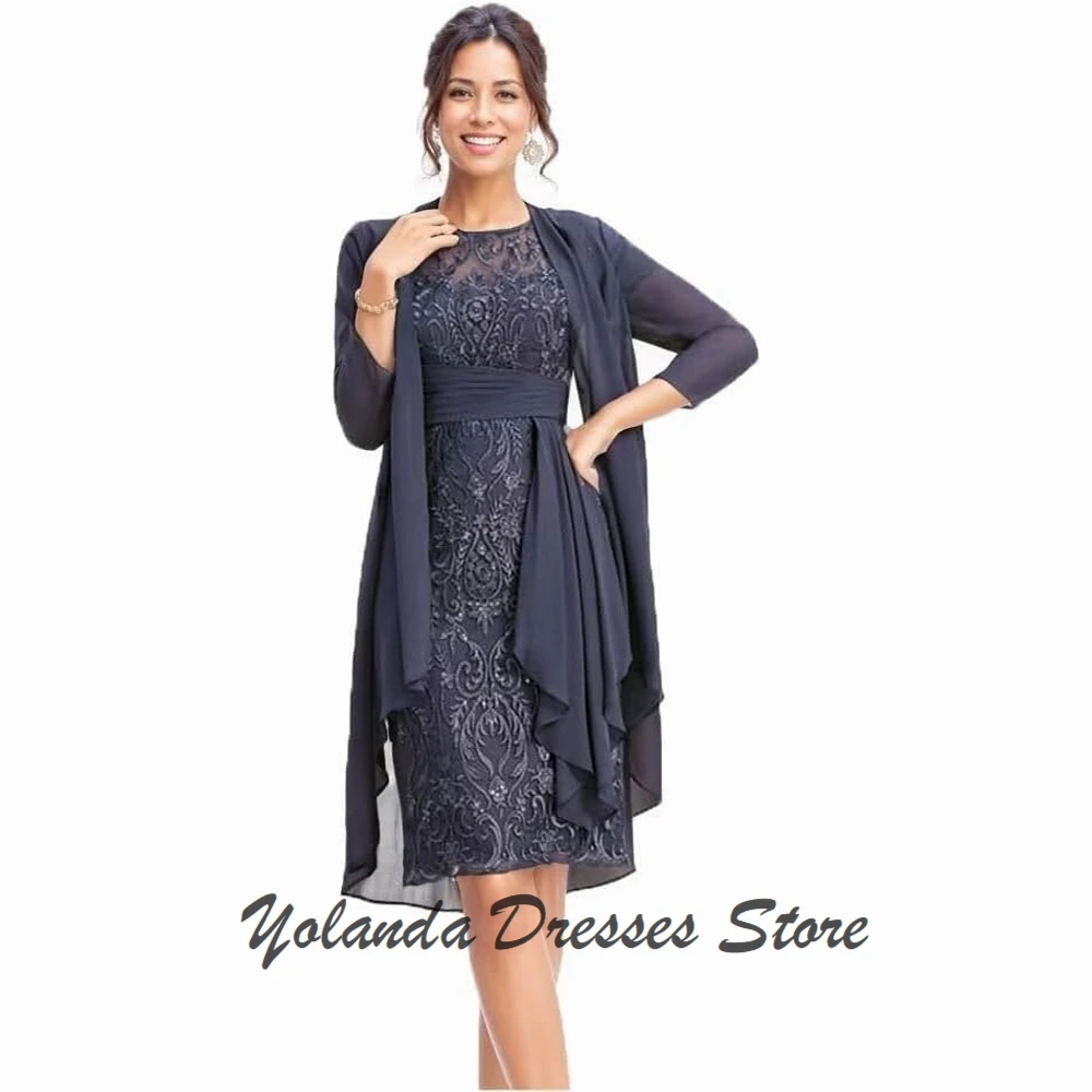 

Customized Scoop Neck Mother of The Bride Dresses Applique Lace Formal Evening Gown Zipper Back Wedding Guest Dress Knee Length