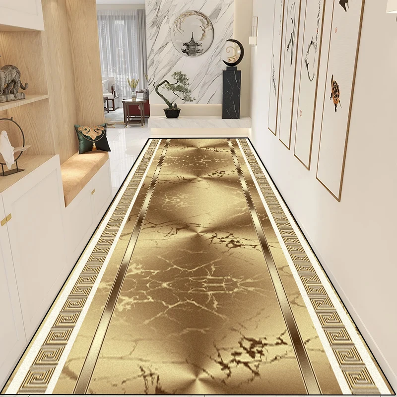 Luxury Golden Long Corridor Carpet Non-slip Stairway Rug Hall Runner Washable Room Decoration Floor Mats Customizable Aisle Rug