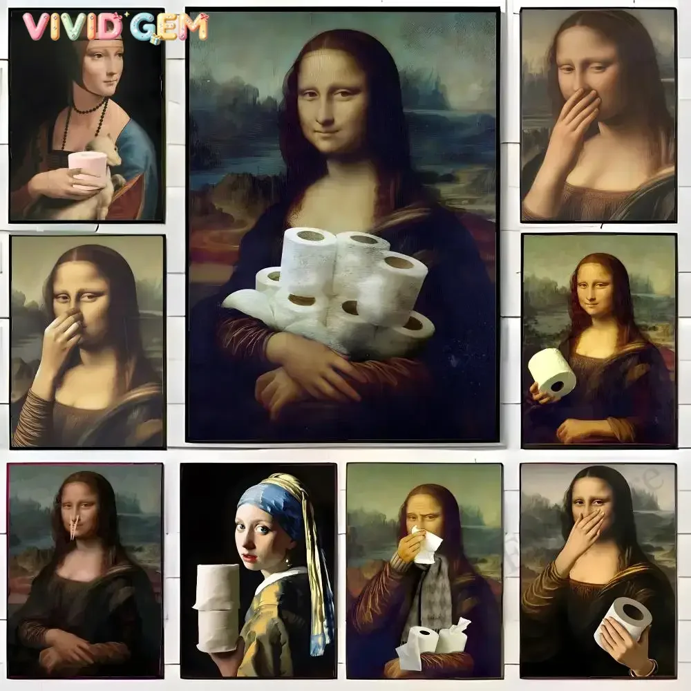 Casual M-Mona Lisa With Toilet Cover Nose Abstract Art Poster Wall Art Print Decorative Mural Home Decor Gift Unframed
