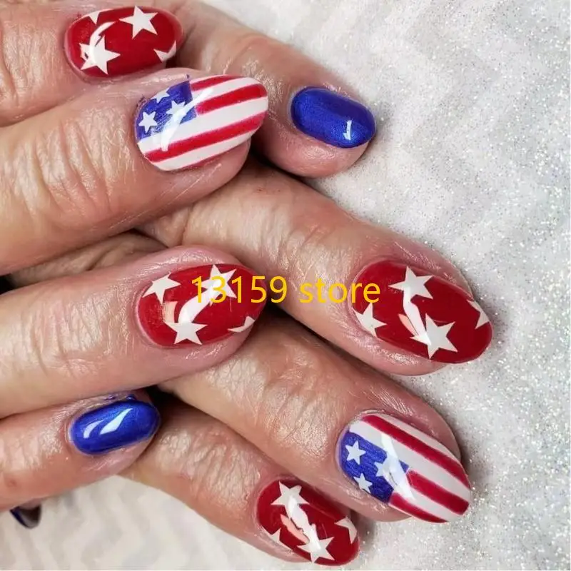 

270A 24x Short Oval False Press On 4th of July Patriotic Artificial