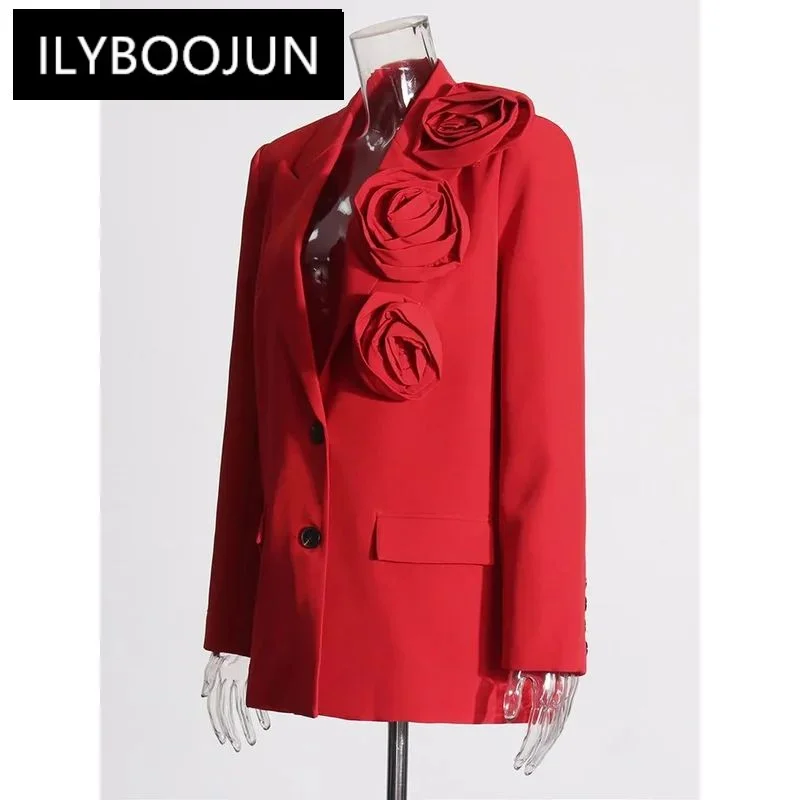 

ILYBOOJUN Solid Spliced Appliques Blazer For Women Notched Collar Long Sleeve Patchwork Pocket Elegant Blazers Female Fashion