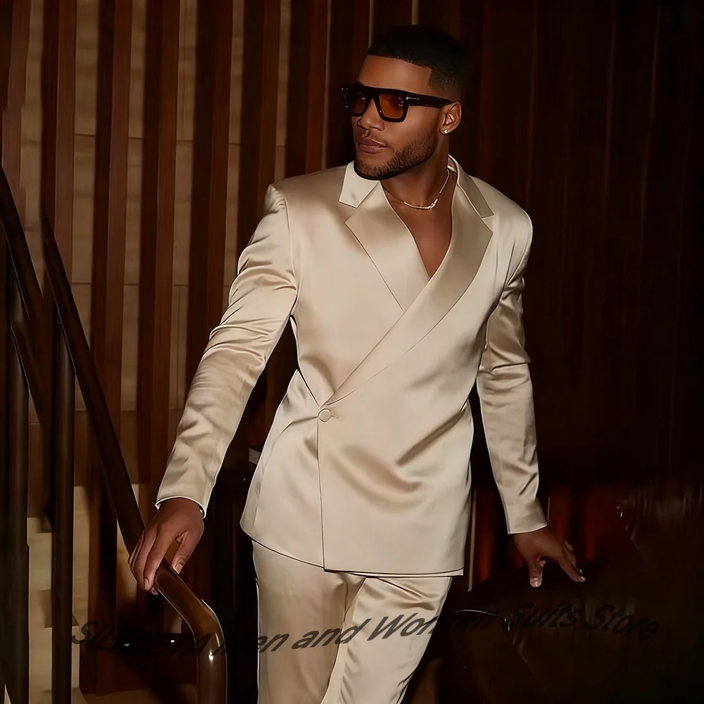 

Glossy Men's Sleek Suits Elegant Classic 2Piece(Jacket+Pants) Set Slim-Fit Formal Evening Wedding Banquet Party Outfit