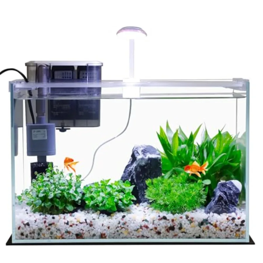 

5 Gallon Glass Small Fish Tank with Filter Light and Lid Betta Aquarium Starter Kit in Transparent Color for Home Office Decor