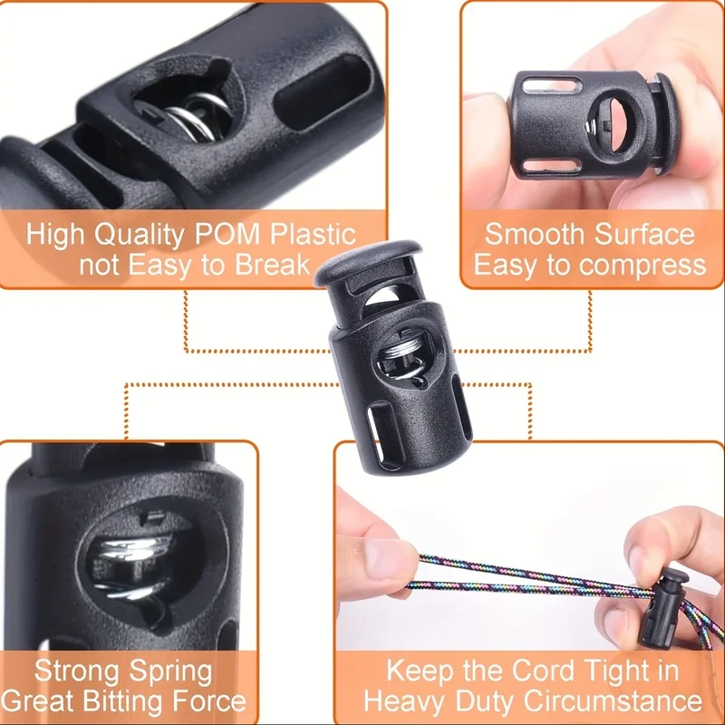 10 Plastic Rope Lock Single-Hole Spring Push Plug Rope Stopper Fastener Push Rod, Suitable for Shoelaces