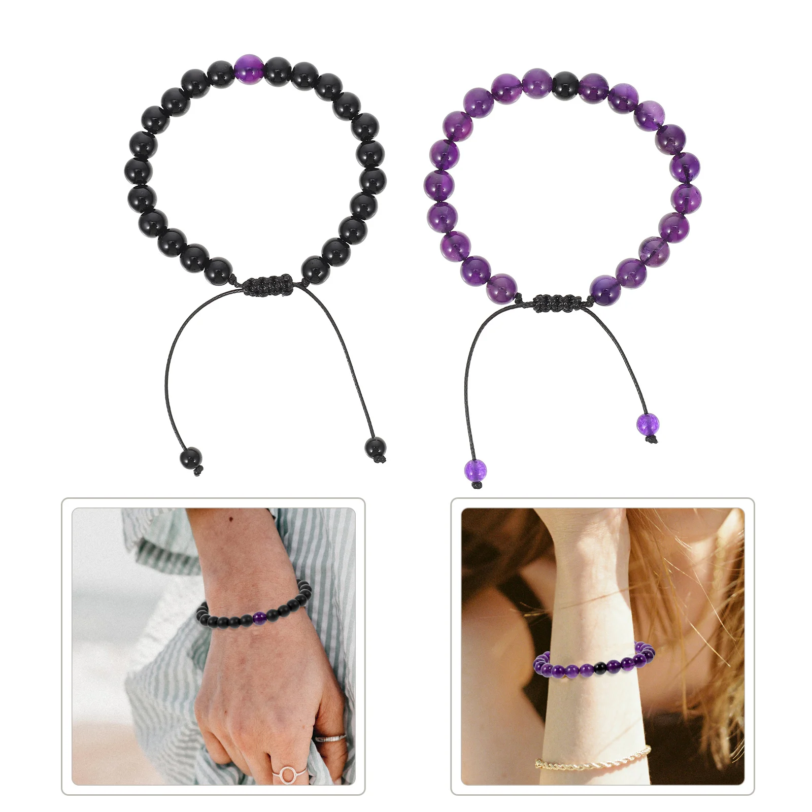 

2Pcs Couples Bracelet Delicate Beaded Stone Bracelets Wear-Resistant Matching Decorative Accessories for Gifts Festival