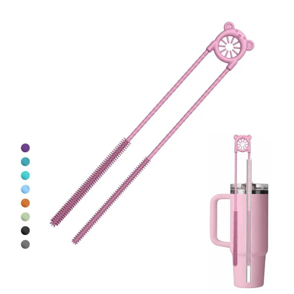 Professional 2-in-1 Straw Cleaner Brush Long Handle Soft Bristles Straw Cleaning Kit Hanging Loop Silicone Bottle Brush Tumblers