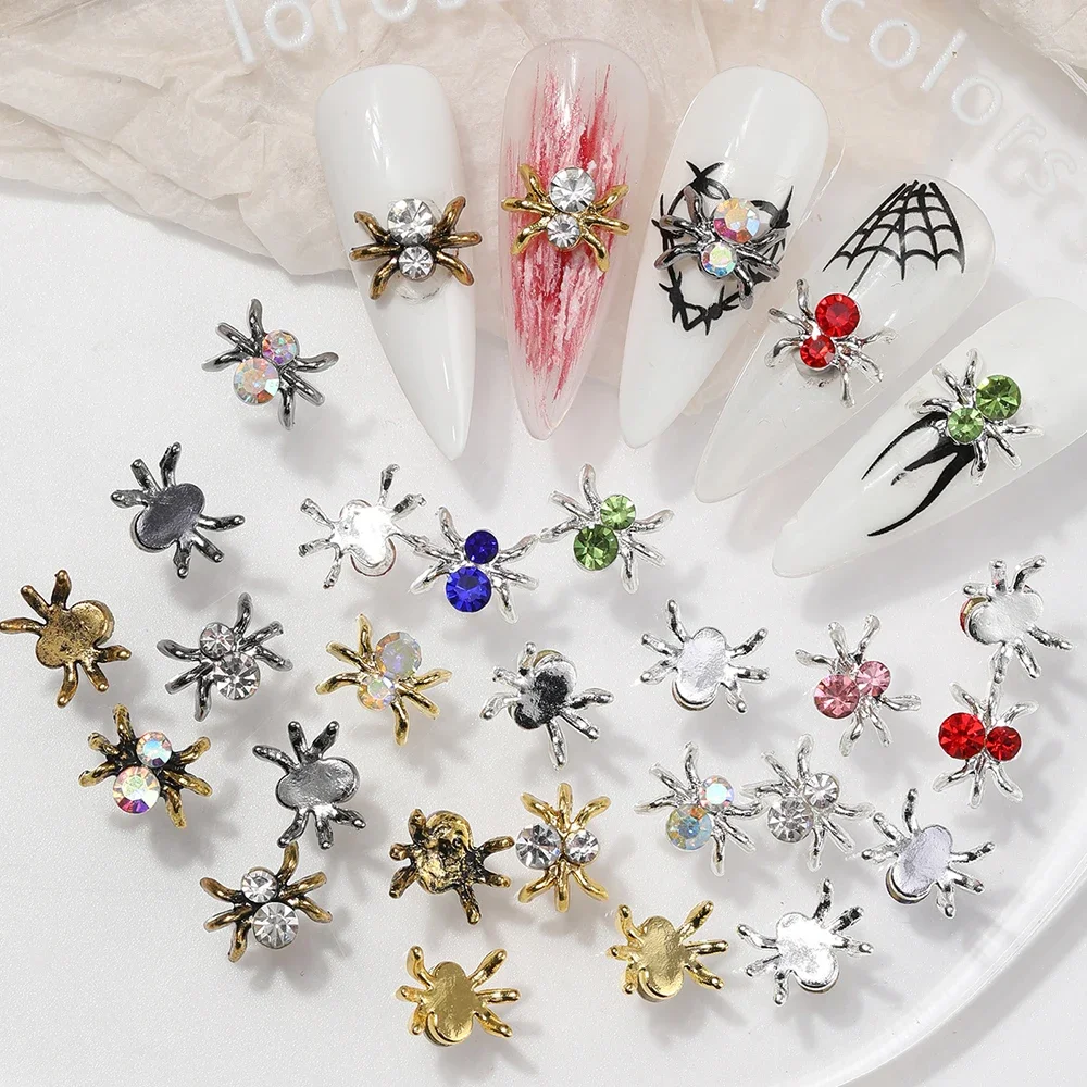 20 unids/pack de dijes de uñas de araña, decoraciones de Metal 3D para Halloween, cristales oscuros, diamantes de imitación para uñas, gemas coloridas mezcladas DIY para mujer