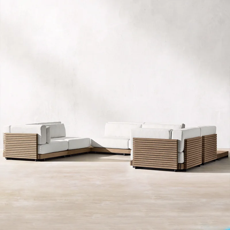 High-end outdoor teak sofa, courtyard villa, log sofa combination
