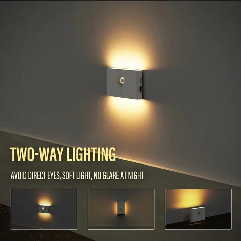 LED Induction Night Light Wireless Type-C Charging Human Body Induction Wall Light Bedroom Corridor Cabinet Bathroom Night Light