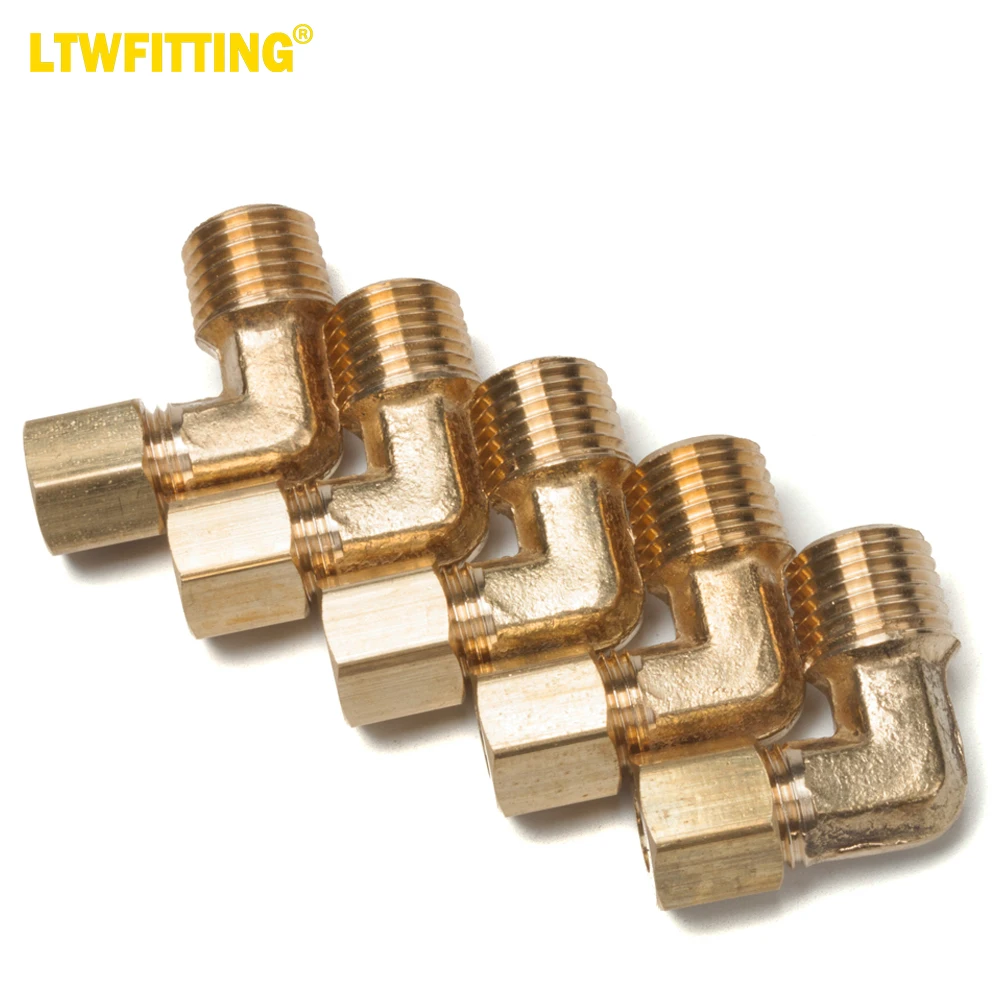 LTWFITTING 1/4-Inch OD x 1/4-Inch Male NPT 90 Degree Compression Elbow,Brass Compression Fitting(Pack of 5)