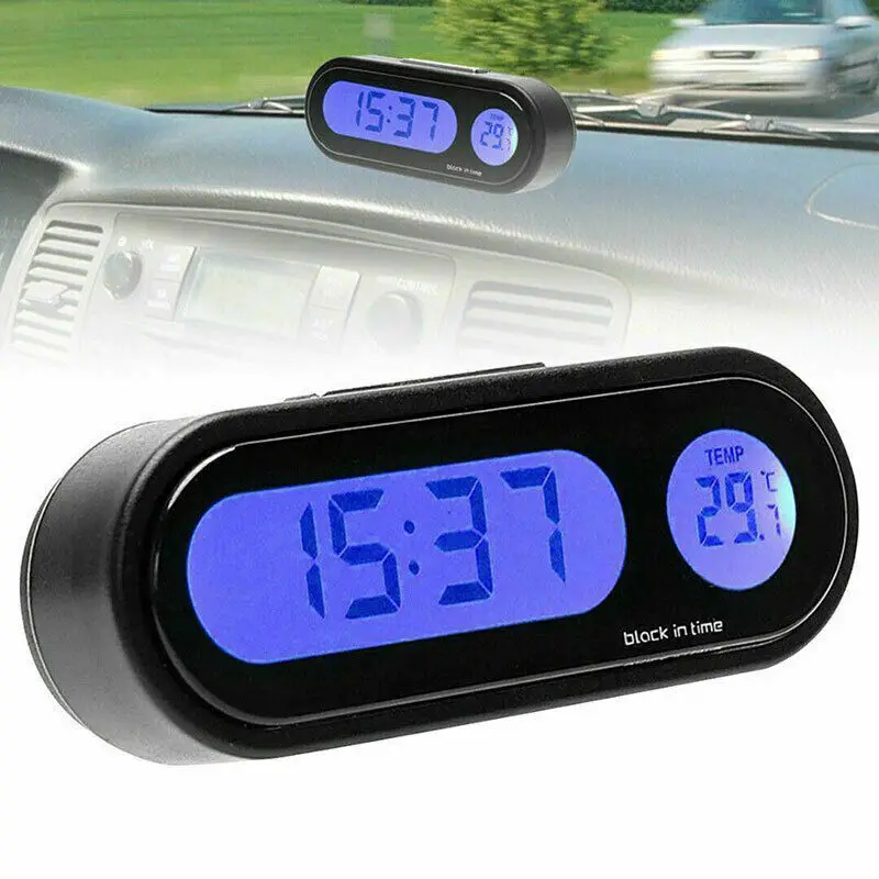 2 In 1 Digital Car Clock Time Watch LCD Backlight Luminous Thermometer Auto Dashboard Electronic Clocks Car Accessories