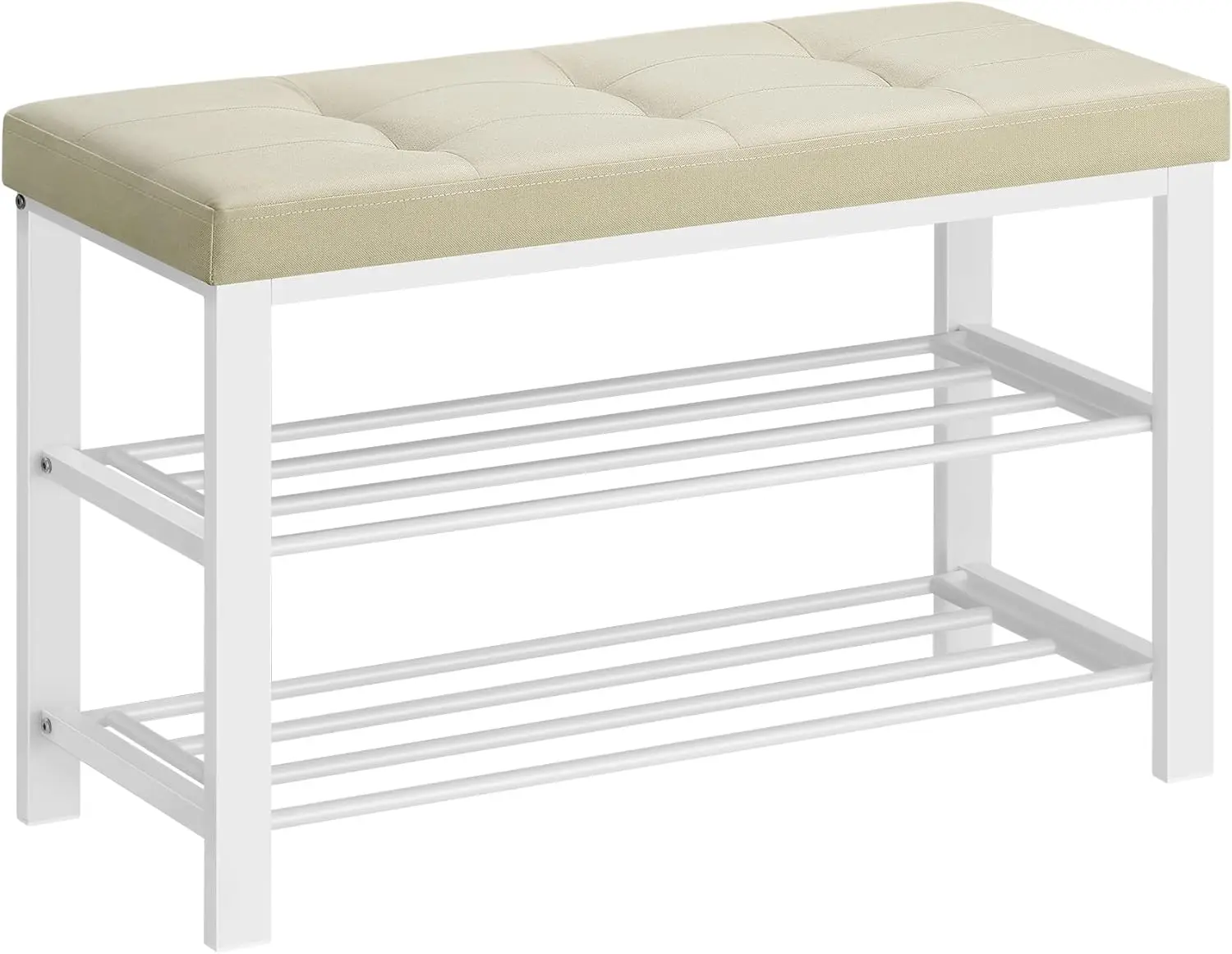 

NEW Storage Bench with Cushion, 3-Tier Shoe Rack for Entryway Organizer with Foam Padded Seat, Linen, Metal Frame NEW USA