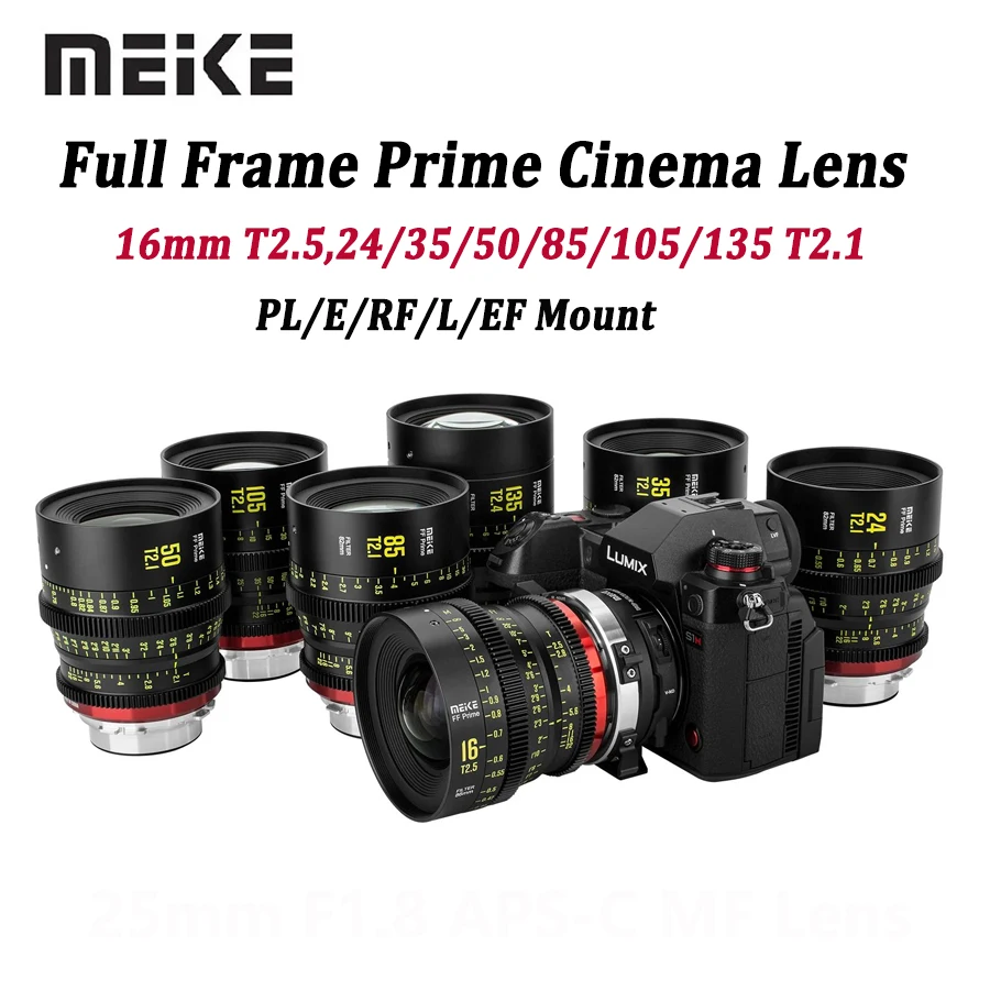 

Meike FF Full Frame Prime Cinema Lens 16mm T2.5,24mm/35mm/50mm/85mm/105mm/135mm T2.1,Canon EF,RF,Sony E,PL,L Mount