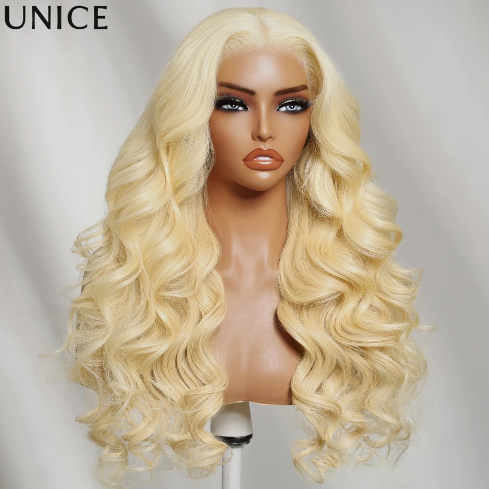 UNice Pre Everything 13x4 Lace Fronal Wig With Drawstring #613 Blonde Body Wave Human Hair Wigs & Straight Human Hair Wigs