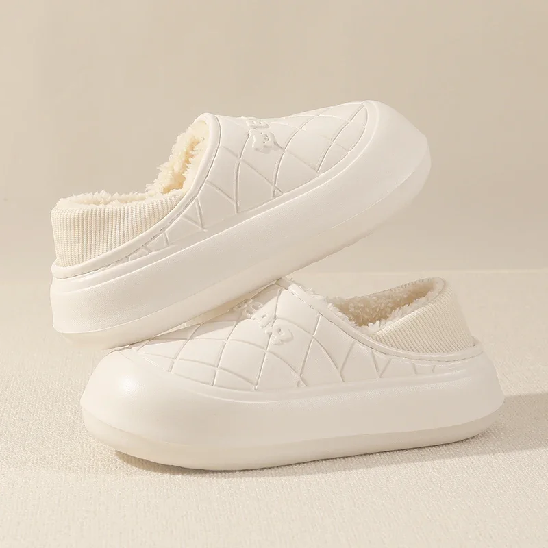 Winter Waterproof Plush Lined Cotton Slippers Cute Bear Quilted Soft Platform Home Shoes Thermal Garden Clogs Men Women 36-45