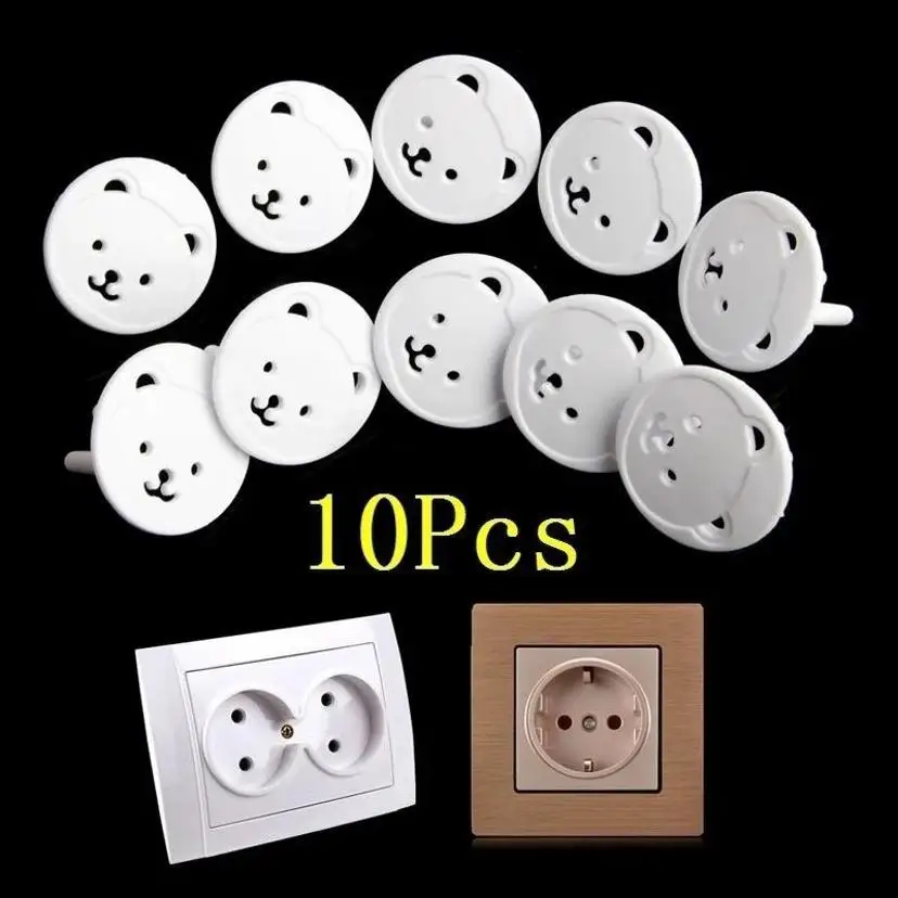 10 Pcs Thick Round Head-shaped Socket Bear 2-phase Foot 2-hole Anti-electric Shock Safety Power Protection Cover