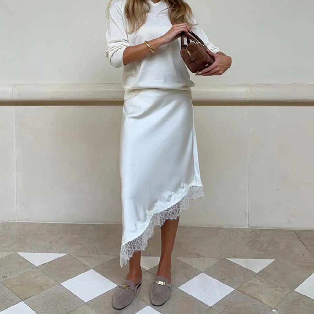 Tuularose-faldas de encaje a la moda para mujer, faldas largas ajustadas irregulares de retales de encaje de lujo, faldas blancas de cintura alta con apariencia de fiesta