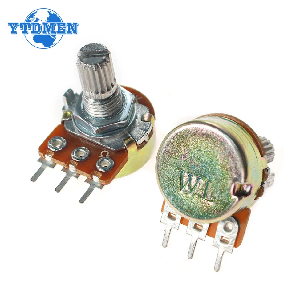 10sets WH148 15mm 3pin Linear Potentiometer Kit 1K 2K 5K 10K 20K 50K 100K 250K 500K 1M Rotary Potentiometers Set with Knob Cap