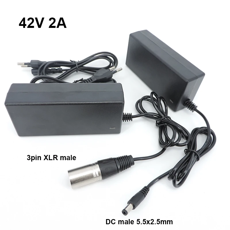36V 42V 2A AC DC 5.5mm XLR 3PIN Plug Battery Power Supply Adapter Wall Charger Lithium Li-ion Li-poly For 10Series Electric