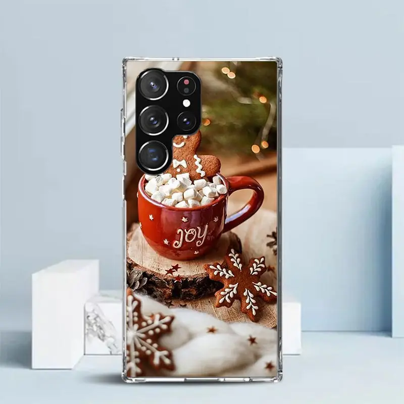 Winter Coffee Christmas Phone Case For Samsung Galaxy S24 S25 Edge S26 Ultra S22 S23 Plus S21 + S20 FE Soft TPU Back Cover Galax