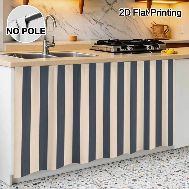 VIKAMA Vertical Striped Kitchen Cabinet Curtains Privacy Half Curtain for Bathroom Entryway Storage Buffer
