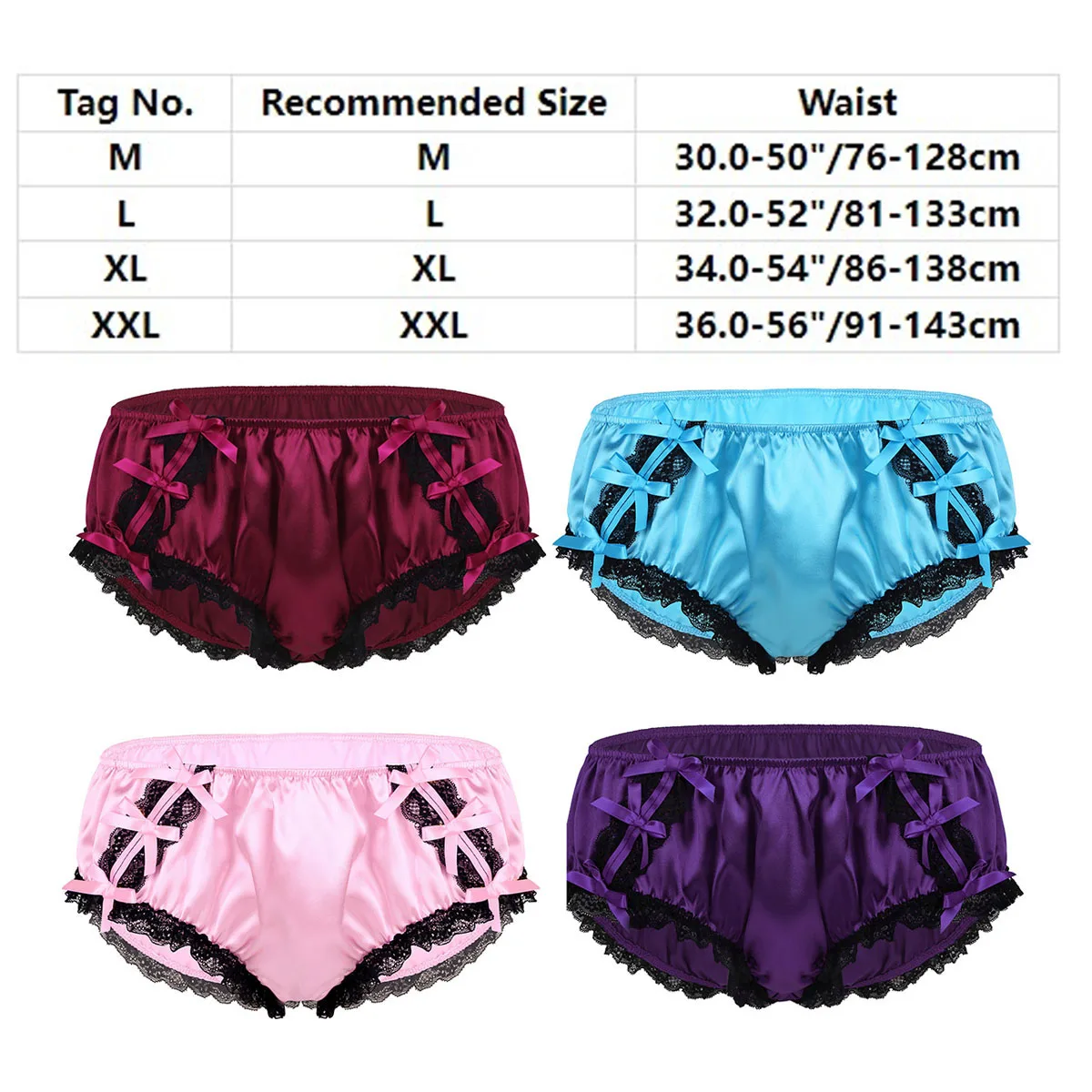 Mens Sissy Skirted Panties Gay Male Crossdress Underwear Lingerie Shiny Satin Bowknot Ruffled Lace Knickers Briefs Underwear