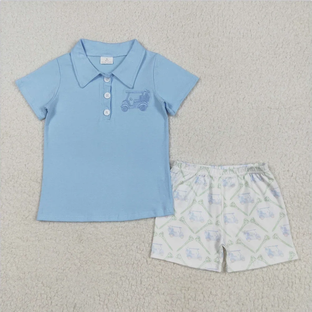 

Baby Boys Clothes Embroidery Blue Short Sleeve Print Shorts Sets Two Piece Set
