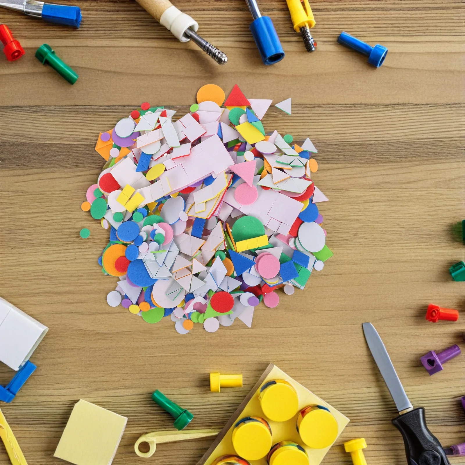 960 قطعة من ملصقات على شكل إسفنجية للكتل الهندسية الملونة ذاتية اللصق لوازم وتعلم الحرف اليدوية في مرحلة ما قبل المدرسة