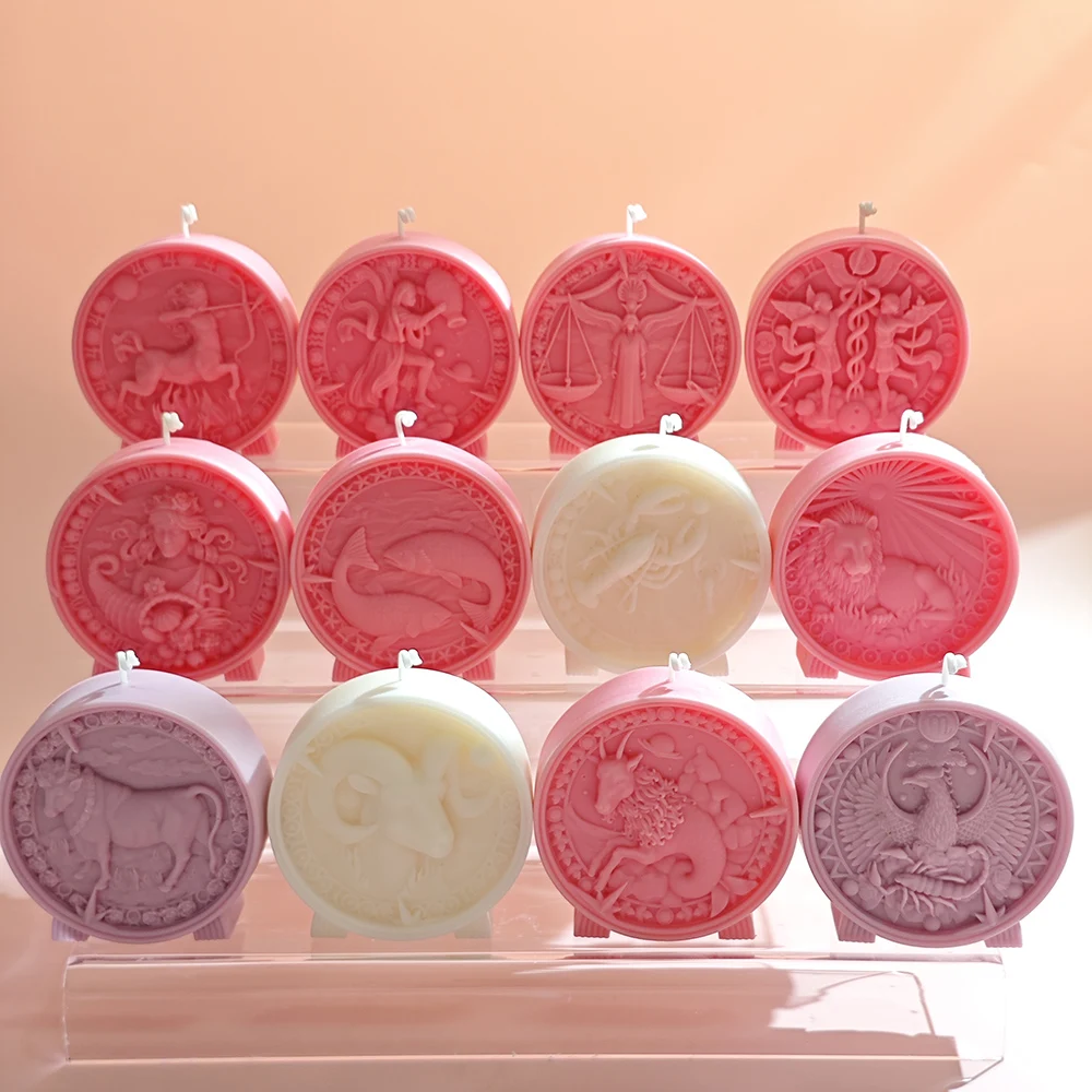 

12 Constellation Relief Candle Mold Aromatherapy Candle Handmade Soap Cake Mold