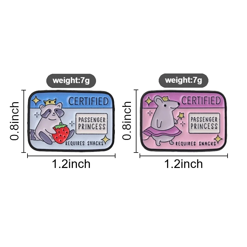 Raccoon Rat Badge Certified Passenger Princess Enamel Pins Cartoon Animal Crown Mouse Brooch Gift Accessories Decor