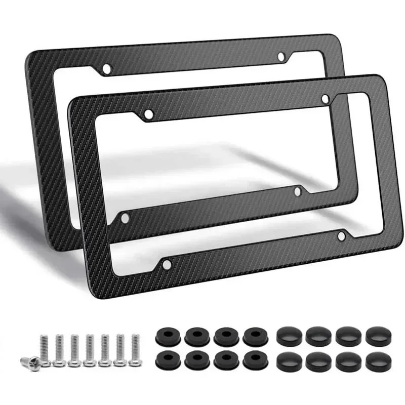 Universal 1/2pcs License Plate Frame Carbon Pattern Plastic License Plate Frame Bracket with Standard Screw Kits 30*15CM