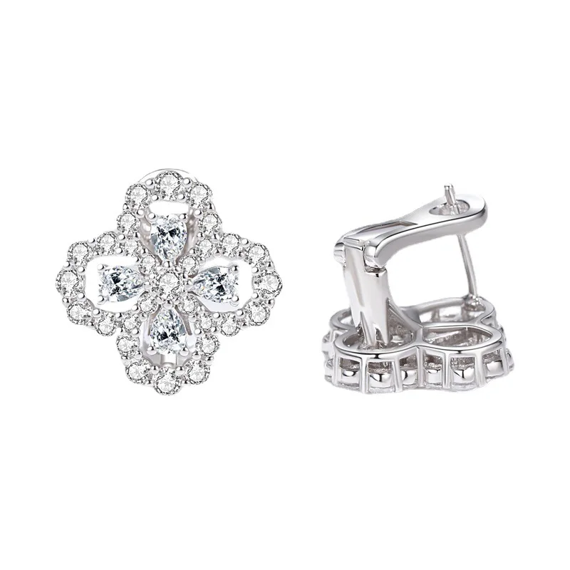 Luomansi Moissanite Petal Ear Clip Passes Diamond Test 100% Solid S925 Silver Jewelry Women Wedding Party Gift