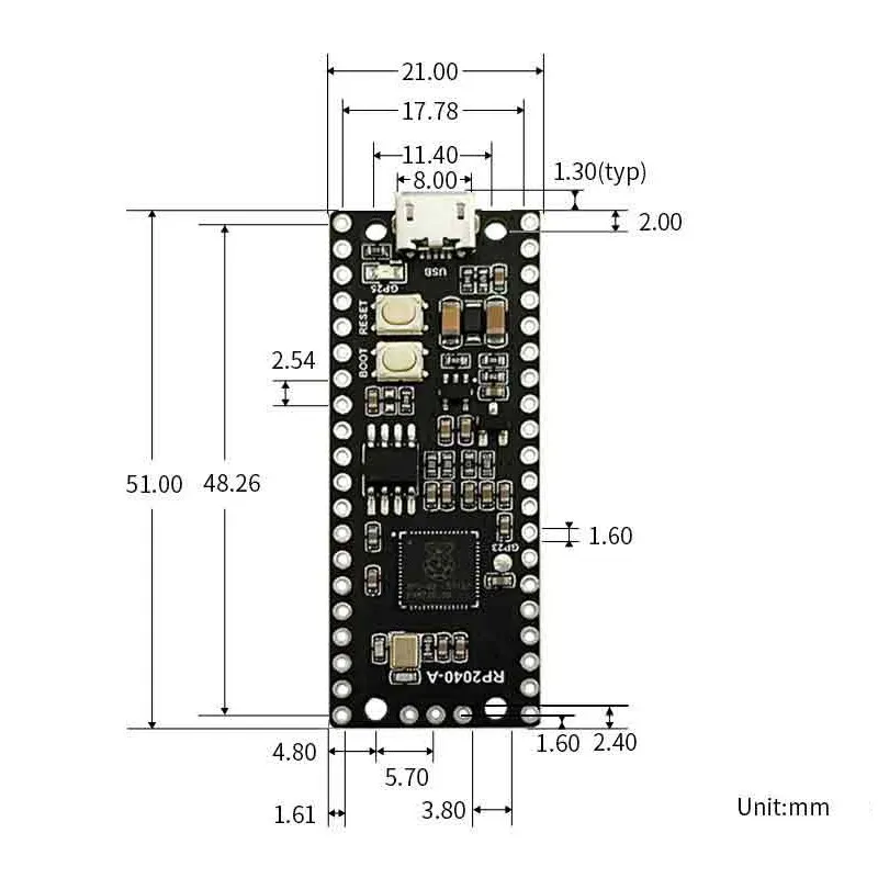 Raspberry Pi Pico Board com Interfaces Digitais Flexíveis, Placa de Desenvolvimento Microcontrolador de Alto Desempenho, RP2040-A