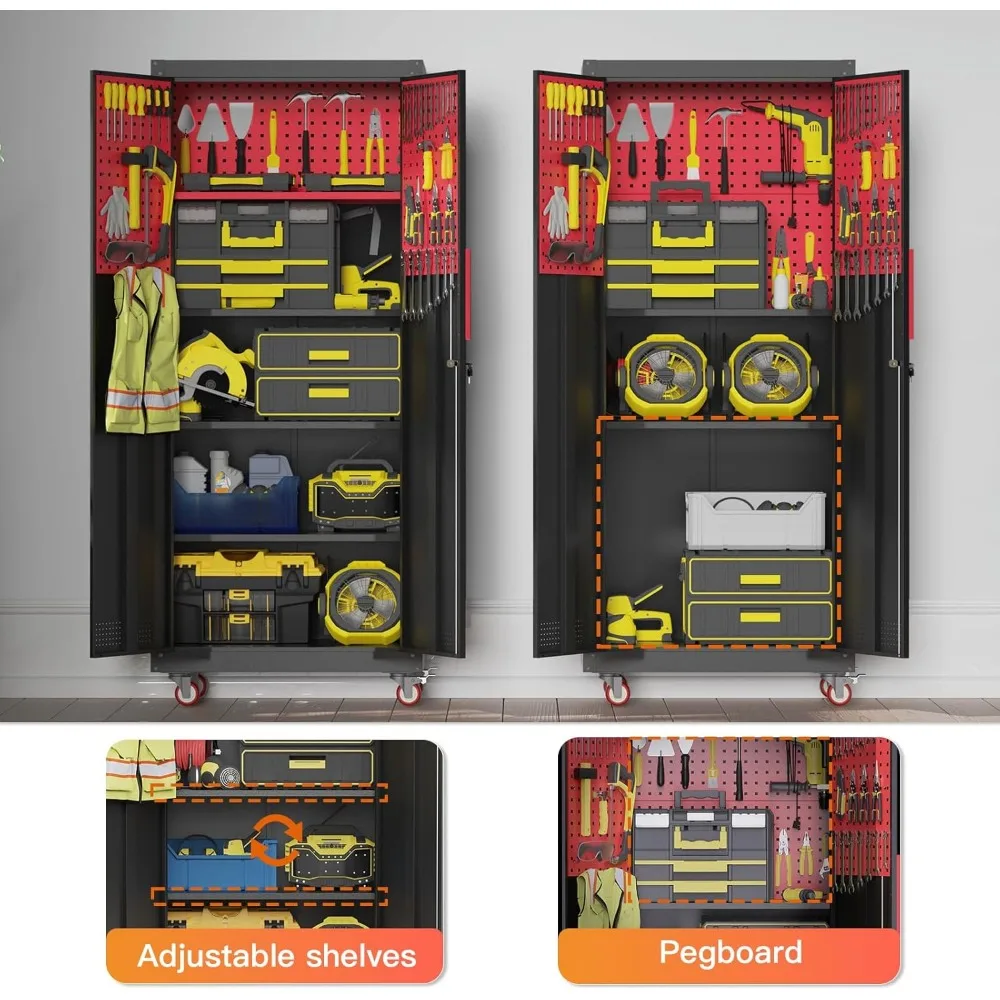Heavy-Duty Steel Garage Storage Cabinet with 5 Adjustable Shelves, Lockable and Mobile