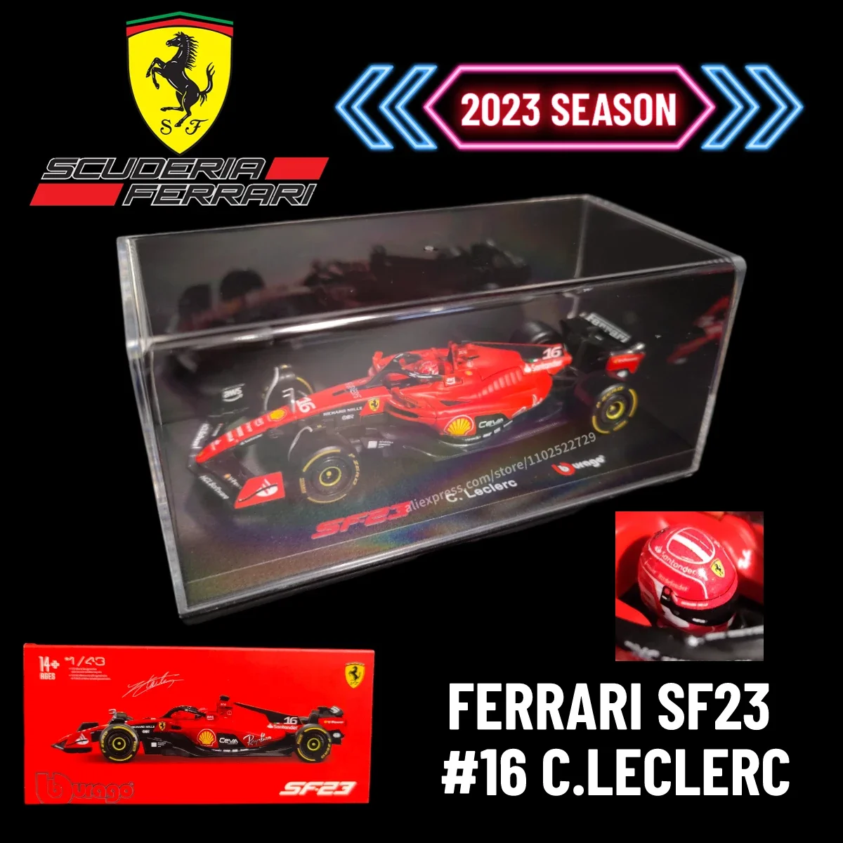 

Модель автомобиля Bburago Ferrari SF23 F1 с витриной, масштаб 1:43, гоночная миниатюрная коллекционная декоративная фигурка Formula 1