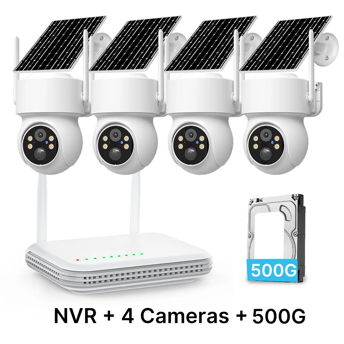 4-delige set zonne-energie camera WIFI camera PIR bewegingsdetectie thuisbeveiliging bewakings PTZ videosysteem inclusief basisstation iCsee