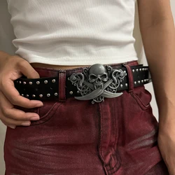 Designer Punk Belts For Women High Quality Luxury Brand Skull with knife Rivet Unisex Waist Men Waistband Goth Belt for Jeans