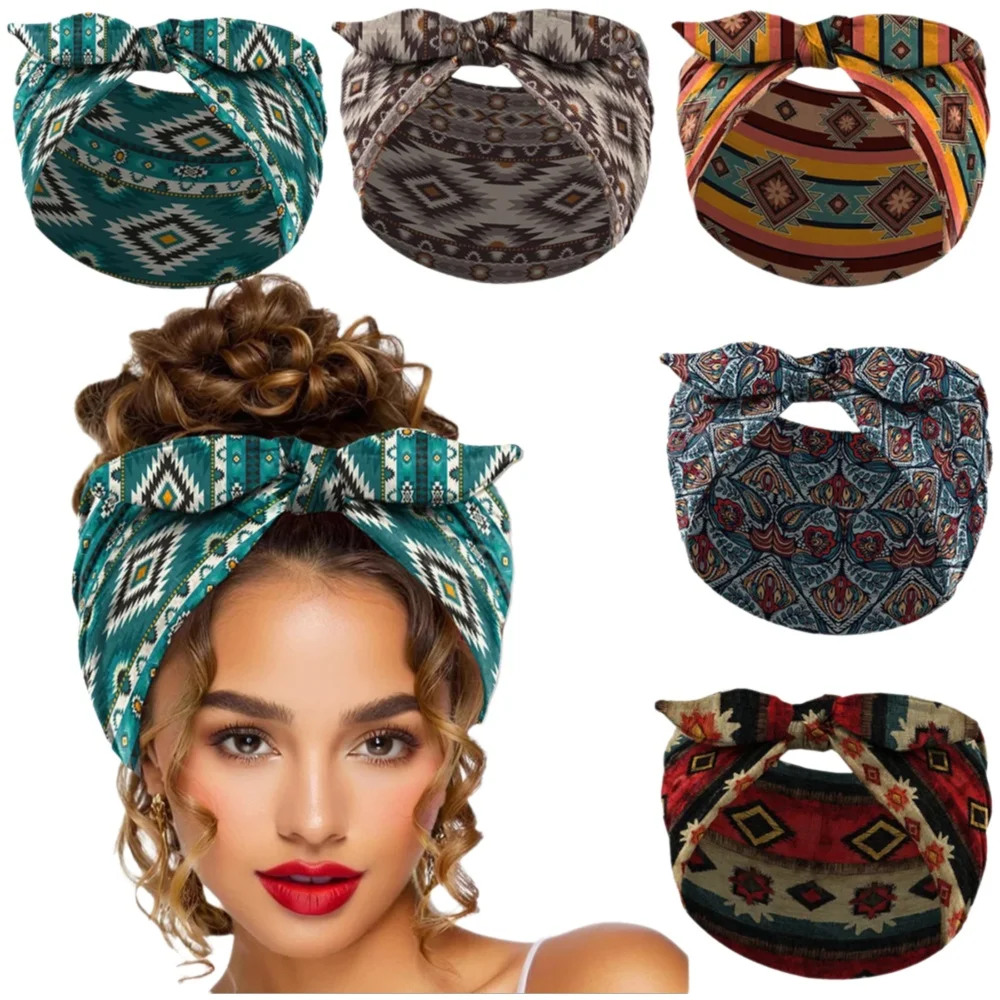 Élargissement style bohème imprimé noeud avant lapin oreille bandeau élastique