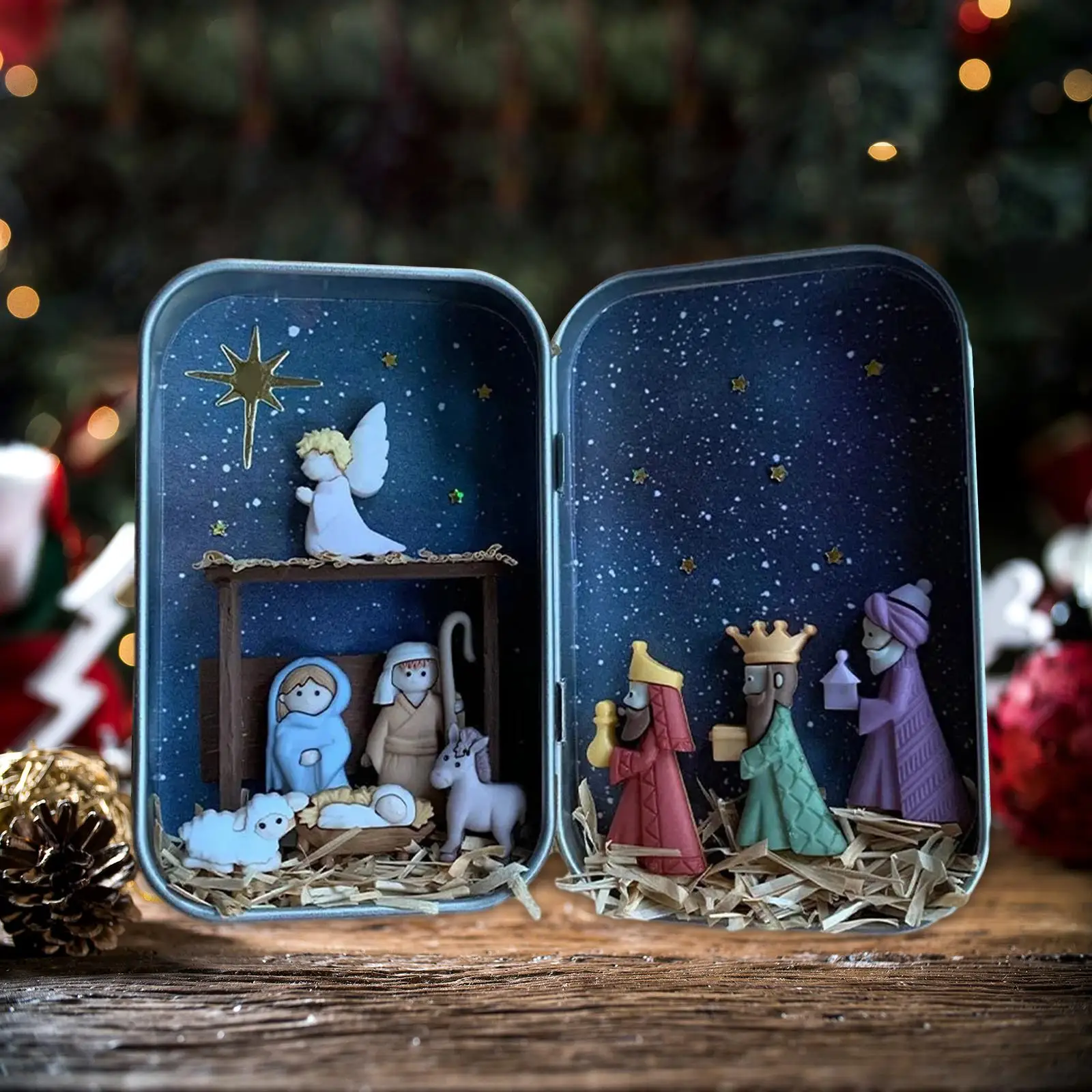 Christmas Nativity Scene Figures Sculpture Christmas Ornaments Jesus Birth Decoration for Living Room Office Party Desk Holiday