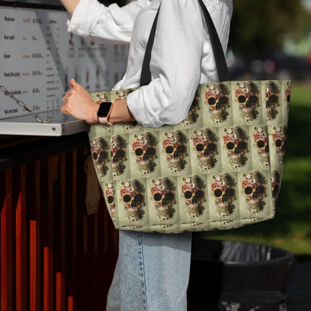 Garden Skull Light Beach Tote Bag Sport Gym Yoga Duffle Large Tote Bag Women Travel Bag Fitness bag