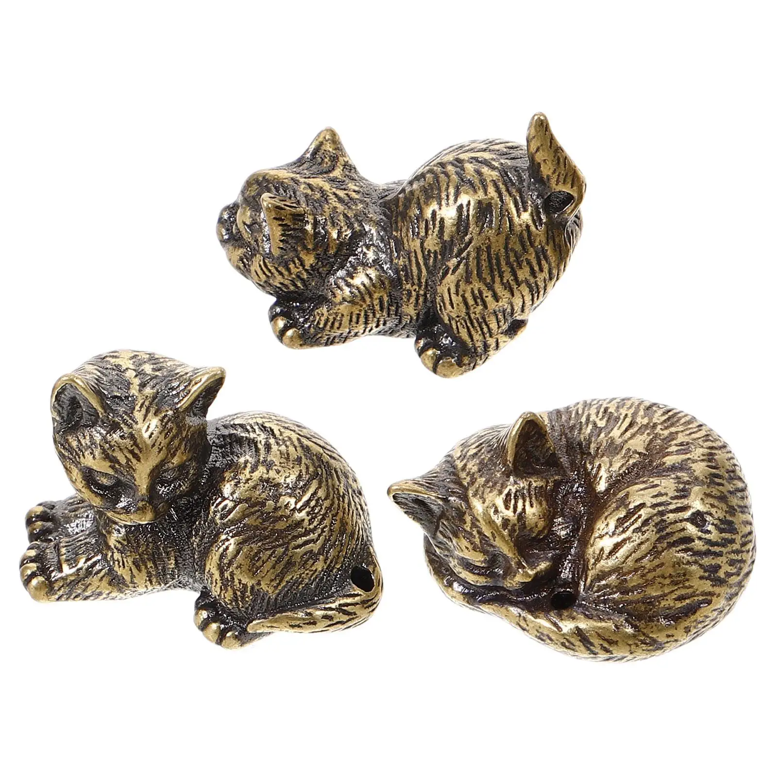 

3 Pcs Brass Figurine Home Office Decor Desk Ornaments Novelty Mini Statue Collection Tea Pet Gift