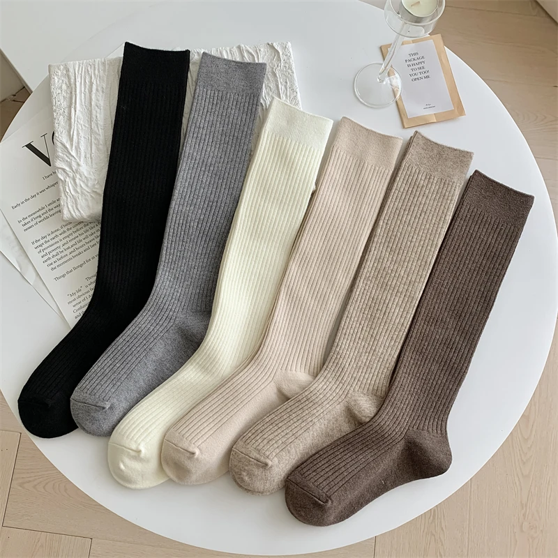 Retro Women Stockings New Fashion Autumn Casual Solid Color Japanese Style Warm Socks For Woman Soft Winter Knee High Socks Long