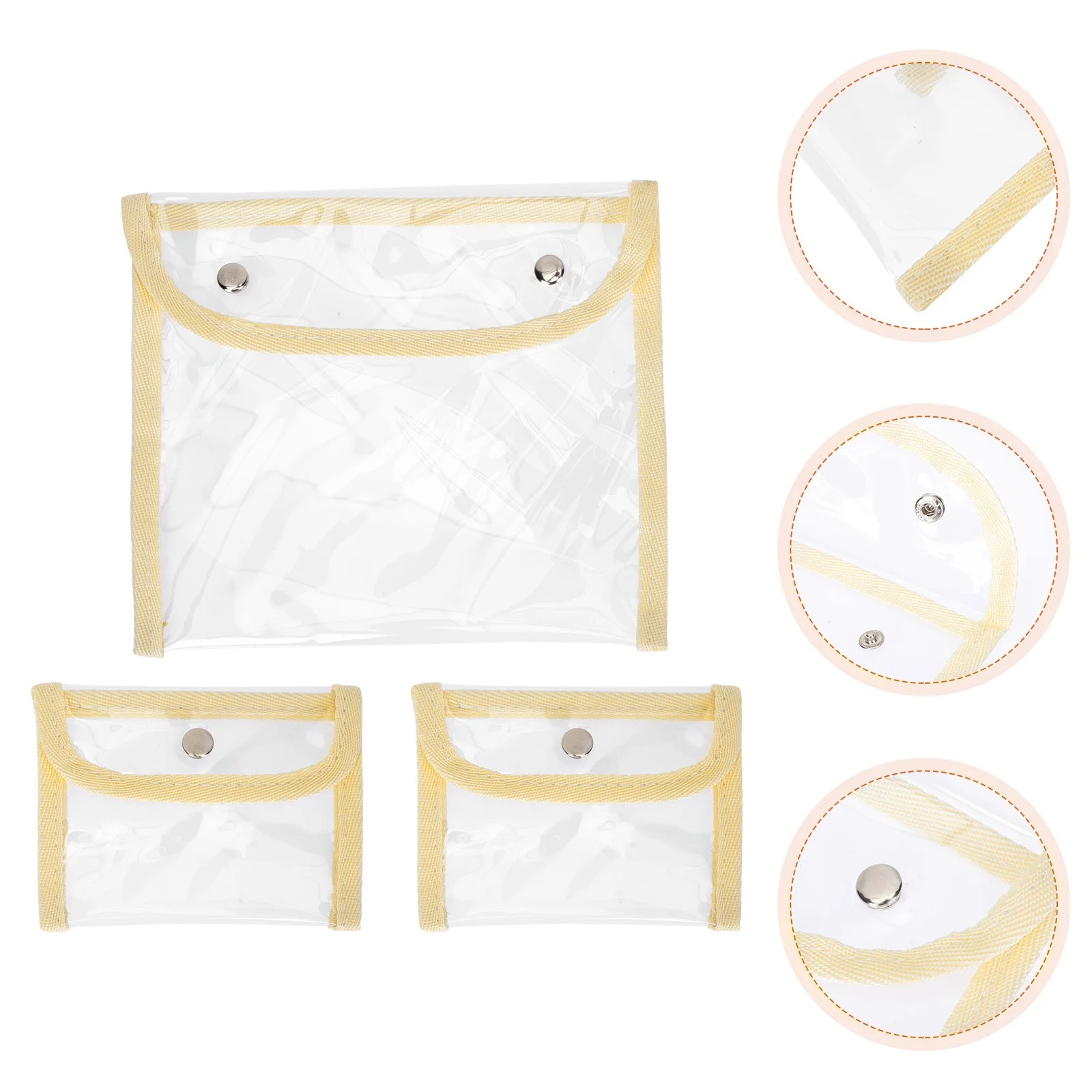 

3pcs Transparent Bags PVC Toiletry Storage Travel Pouches Clear File ID Card Wallet Small Size Lightweight Portable