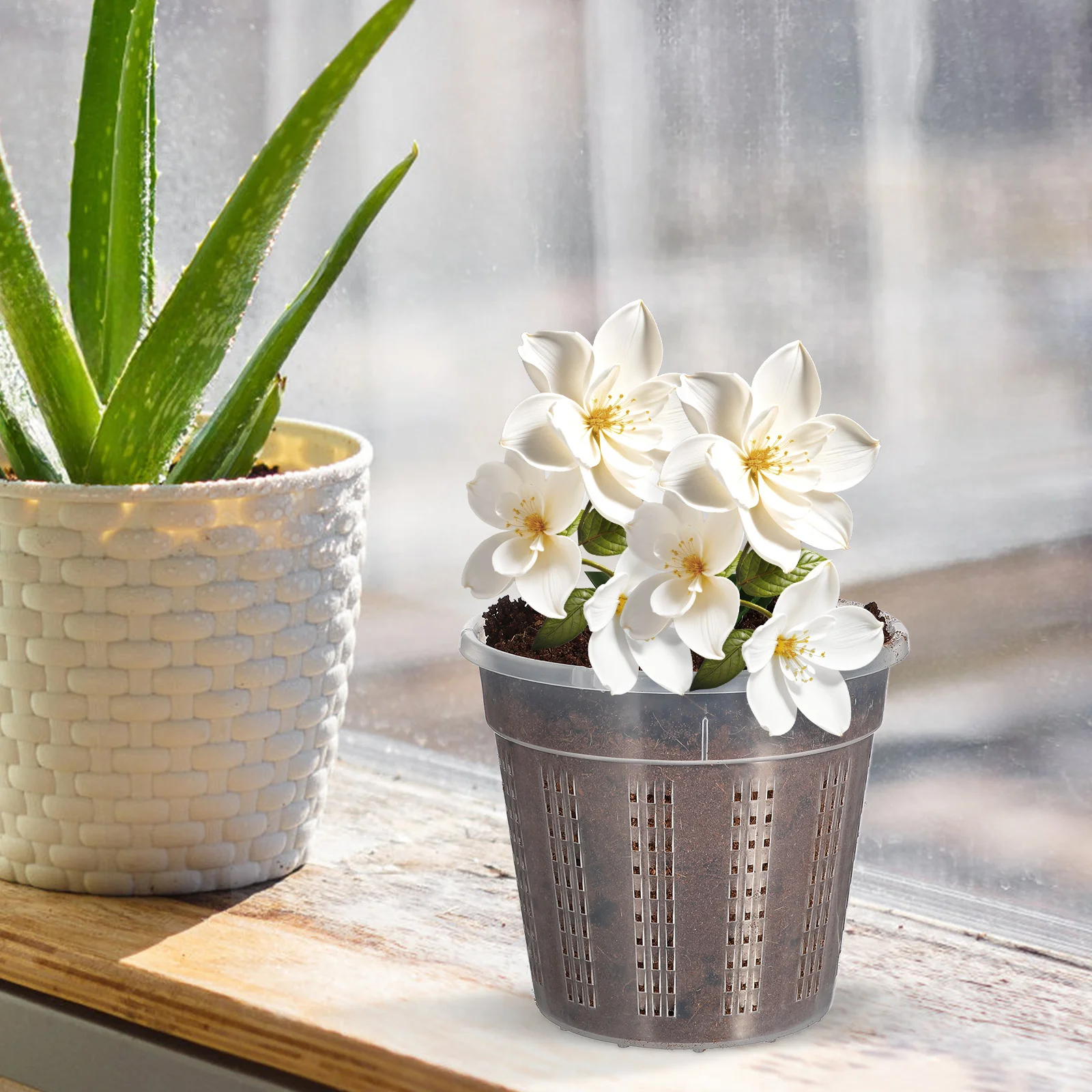 

6Pcs Transparent Orchid Pots Plastic Plant Containers with Holes for Indoor Outdoor Garden Succulent Pots Orchid Pot