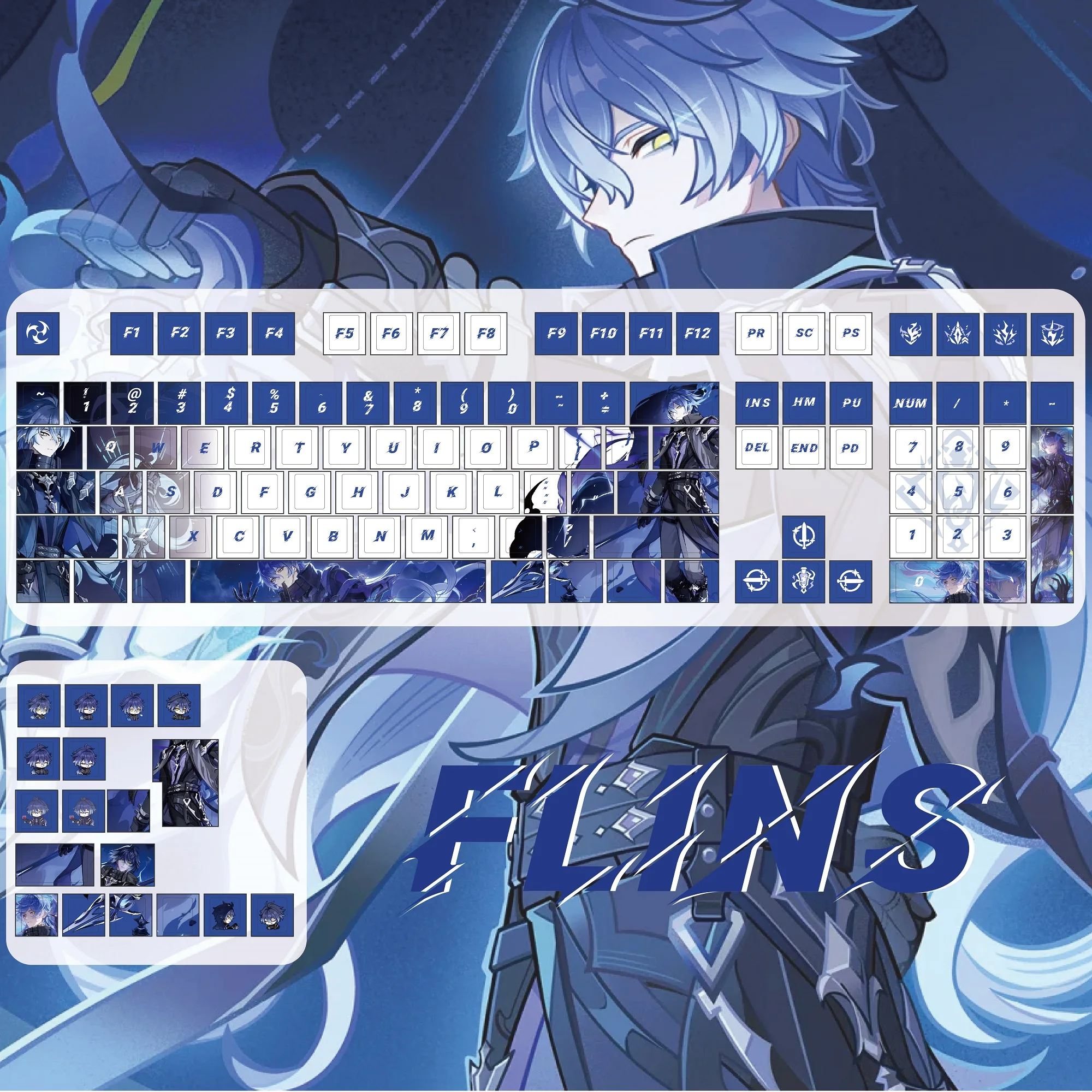 

Kyryll Chudomirovich Flins Keycaps Cherry Profile PBT Custom Cartoon Anime Game Keycap Genshin Impact Theme Blue Keyboard Caps