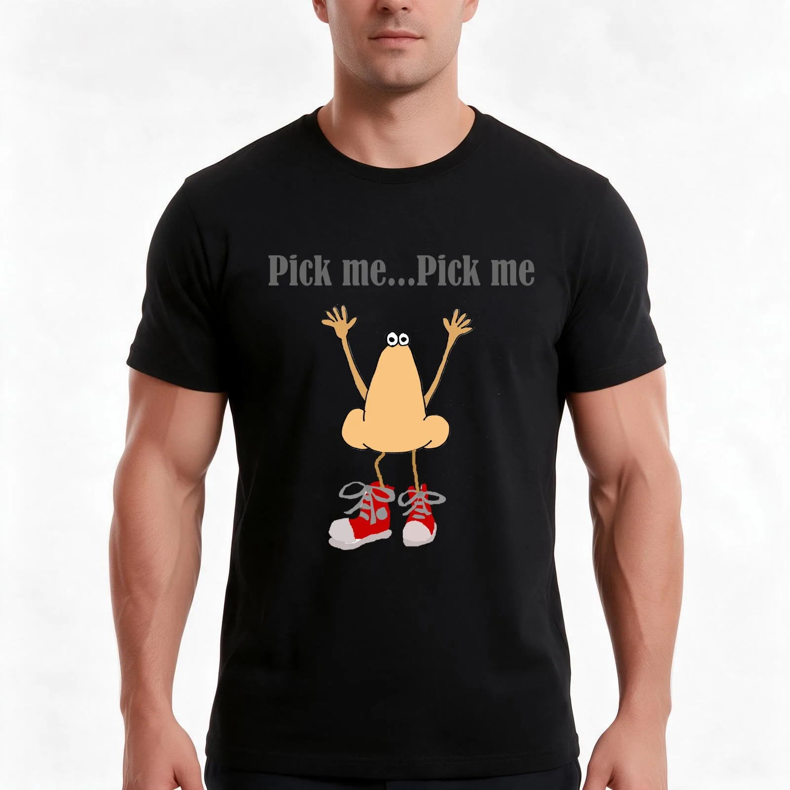Funny Pick Me Nose Pun Cartoon T-Shirt, Summer Casual Cotton Tee, Oversized Streetwear Tops, Vintage Graphic Print, 100% Cotton