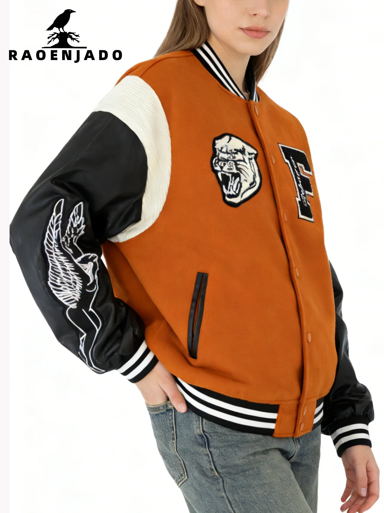 

Женская куртка-бомбер из искусственной кожи на весну и осень, в стиле пэчворк с цветовыми блоками, свободного кроя, в уличном стиле, повседневная, с вышивкой, верхняя одежда